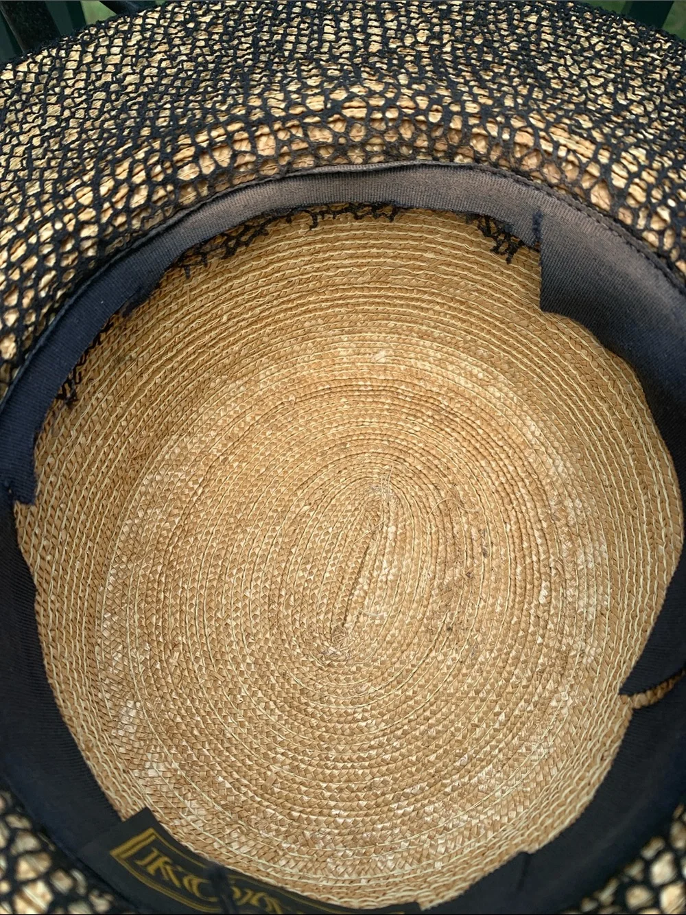 Two-Tone Straw track Hat with Black Trim